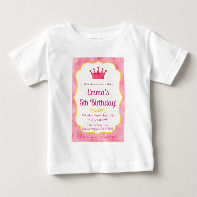 Pink Crown Birthday Invite | zazzlemade Magic Baby T-Shirt (Front)