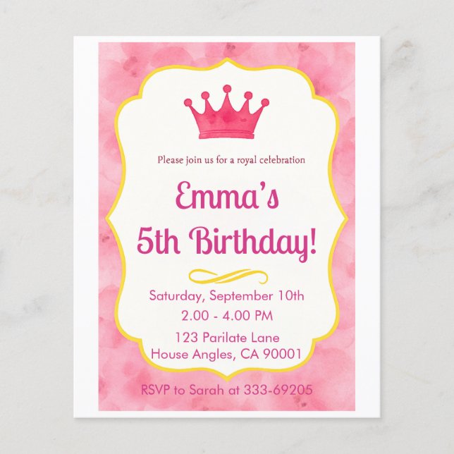 Pink Crown Birthday Invite | zazzlemade Magic Flyer (Front)