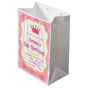 Pink Crown Birthday Invite   zazzlemade Magic Medium Gift Bag