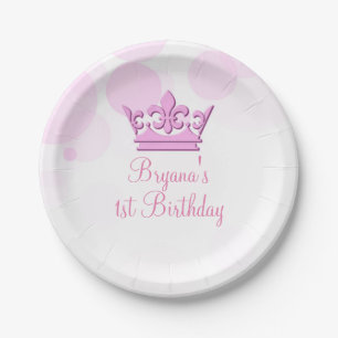Pink Crown & Dots Royal Birthday Party Custom Paper Plate