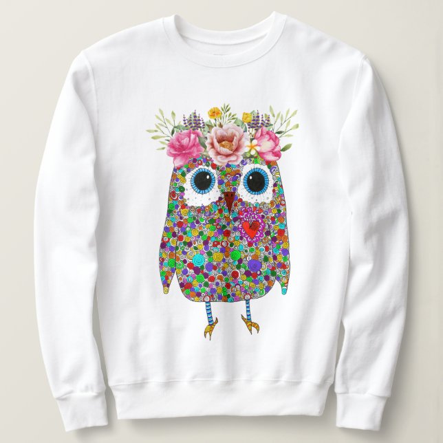 Pink Crown Floral Owl Sweatshirt (Design Front)
