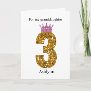Pink Crown Gold Glitter 3rd Birthday Granddaughter Card