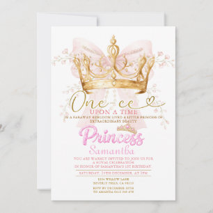 PINK CROWN Princess One-ce Upon a Time Invitation