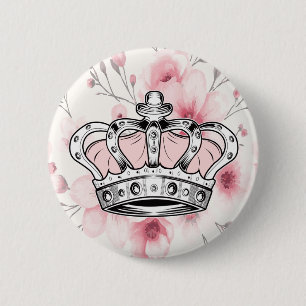 Pink Crown Queen Royal Glam Floral Aesthetic 6 Cm Round Badge