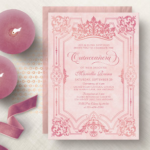 Pink Crown Tiara Elegant Quinceanera Invitation