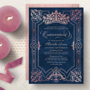 Pink Crown Tiara Elegant Quinceanera Invitation