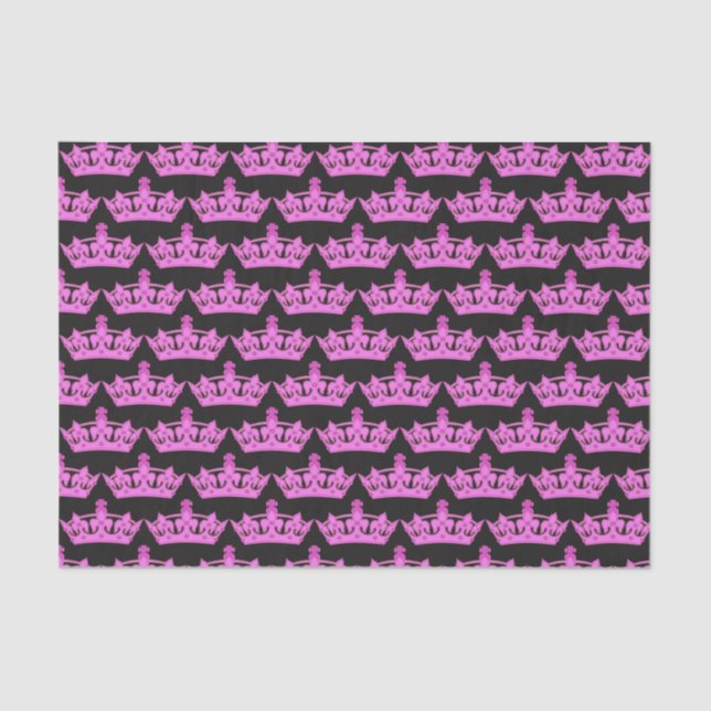 Pink Crowns Pattern Black Tissue Paper (Front)