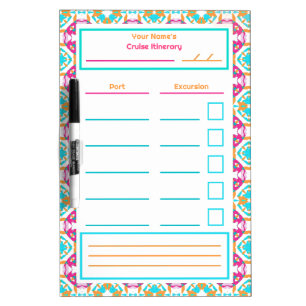 Pink Cruise Itinerary Port Excursion List Magnetic Dry Erase Board