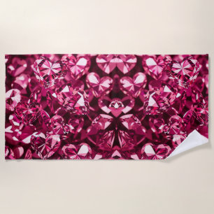 Pink Crystal Diamond Hearts Beach Towel