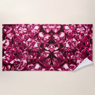 Pink Crystal Diamond Hearts Beach Towel