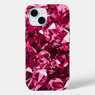 Pink Crystal Diamond Hearts iPhone 15 Case