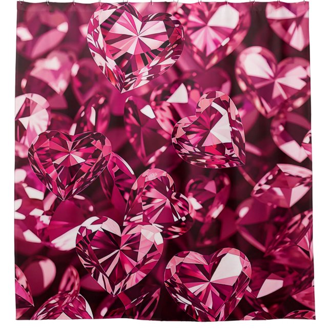 Pink Crystal Diamond Hearts Shower Curtain (Front)