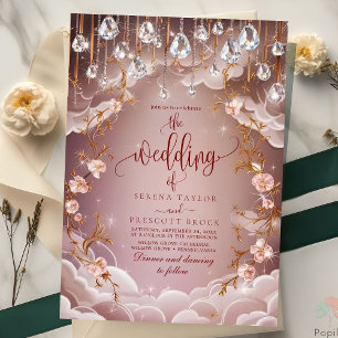 Pink Crystal Drops Opulent Floral Wedding Invitation