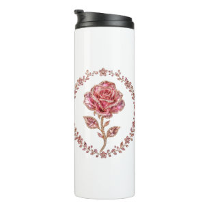 Pink Crystal Rose Diamond Wreath Art Thermal Tumbler