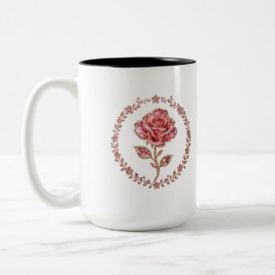 Pink Crystal Rose Diamond Wreath Art Two-Tone Coffee Mug