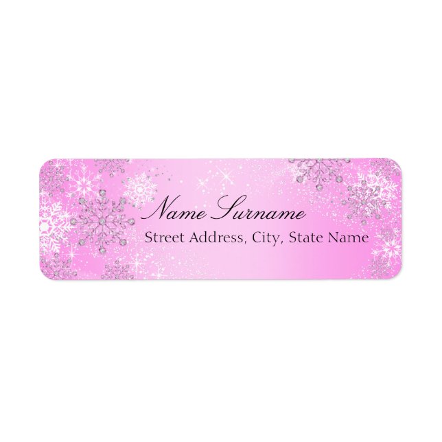 Pink Crystal Snowflake Christmas Address Labels (Front)