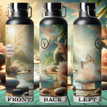Pink Crystal Zen Logo  Water Bottle<br><div class="desc">Elegant water bottle featuring a pink crystal in a fountain with Zen lotus flowers. You can add your custom initials or other texts as well as your logo. The circle is a separate shape and can be deleted if you do not need it. Beautiful for a spiritual lady or to...</div>