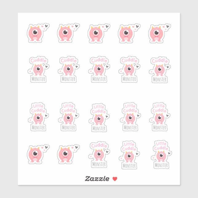 Pink Cuddle Monster Stickers (Sheet)