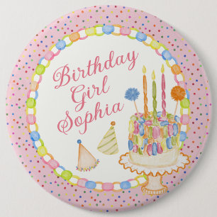 Pink Cue the Confetti Birthday Party Dessert 6 Cm Round Badge
