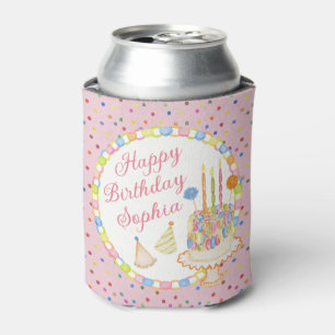 Pink Cue the Confetti Birthday Party Dessert Can Cooler