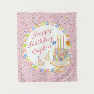 Pink Cue the Confetti Birthday Party Dessert Tapestry