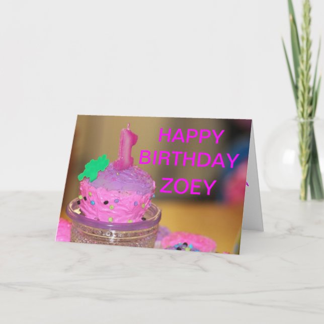 Pink Cup Cake Birthday Card for a 1 Year Old (Front)