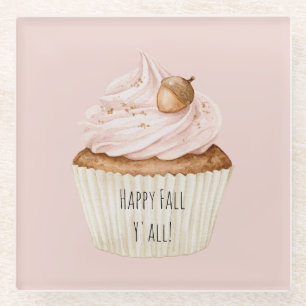 Pink Cupcake Acorn Glass Coaster