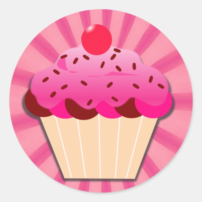 Pink Cupcake And Sprinkles Classic Round Sticker (Front)