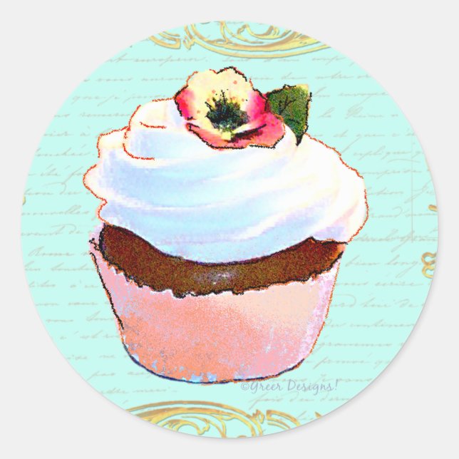 Pink Cupcake Art Design Classic Round Sticker (Front)