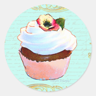 Pink Cupcake Art Design Classic Round Sticker