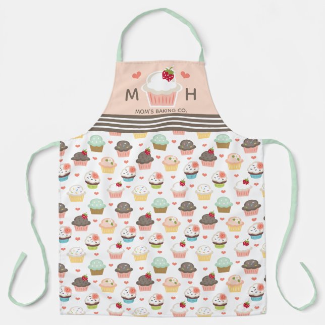 Pink Cupcake Bakery Apron for Women and Teen Girls (Front)