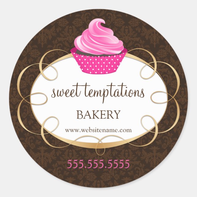 Pink Cupcake Bakery Packaging Classic Round Sticker (Front)