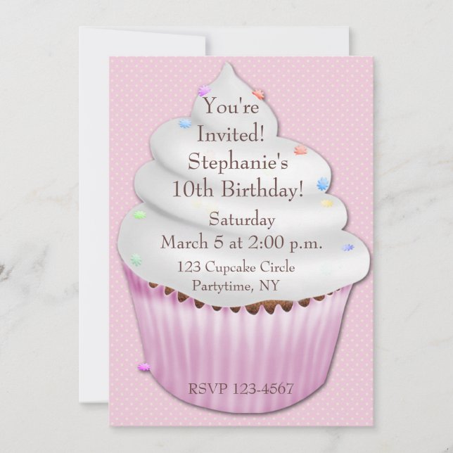 Pink Cupcake Birthday Invitation (Front)