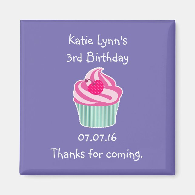 Pink Cupcake Birthday Party Favour Magnet (Front)