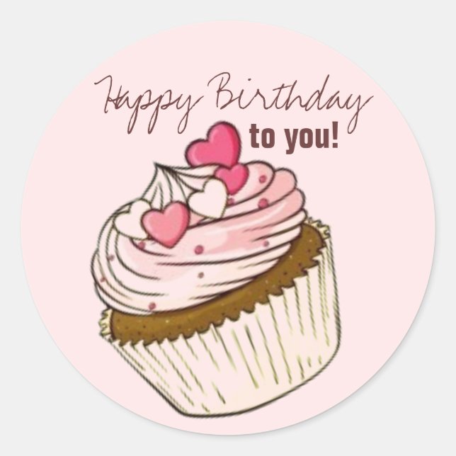 Pink Cupcake Birthday Sticker (Front)