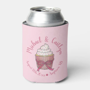 Pink Cupcake Bow Sprinkles Wedding Bridal Shower Can Cooler