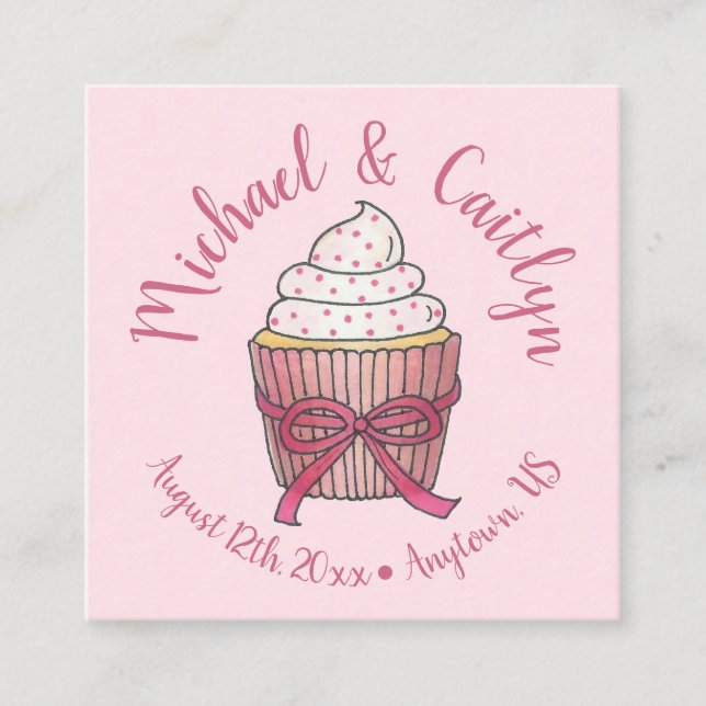 Pink Cupcake Bow Sprinkles Wedding Bridal Shower Enclosure Card (Front)
