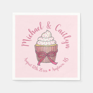Pink Cupcake Bow Sprinkles Wedding Bridal Shower Napkin