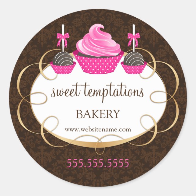 Pink Cupcake Cake Pops Bakery Packaging Classic Round Sticker (Front)