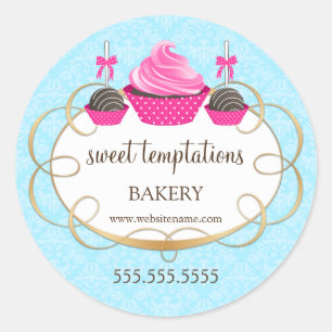 Pink Cupcake Cake Pops Bakery Packaging Classic Round Sticker
