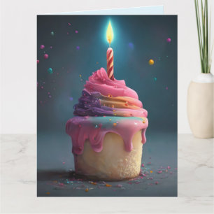 PINK CUPCAKE CANDLE BIG BIRTHDAY CARD
