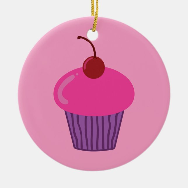 Pink Cupcake Ceramic Tree Decoration (Front)