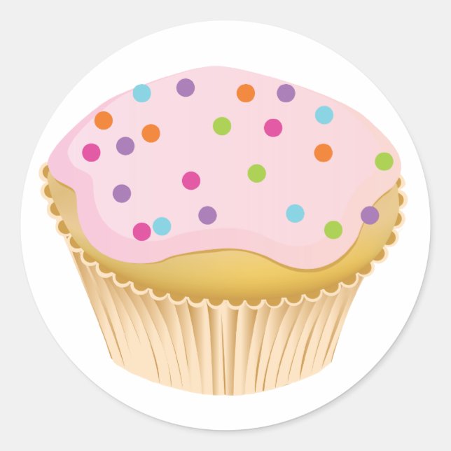 Pink Cupcake Classic Round Sticker (Front)