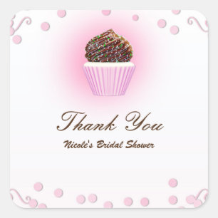 Pink Cupcake Confetti Birthday Party Favour Square Sticker