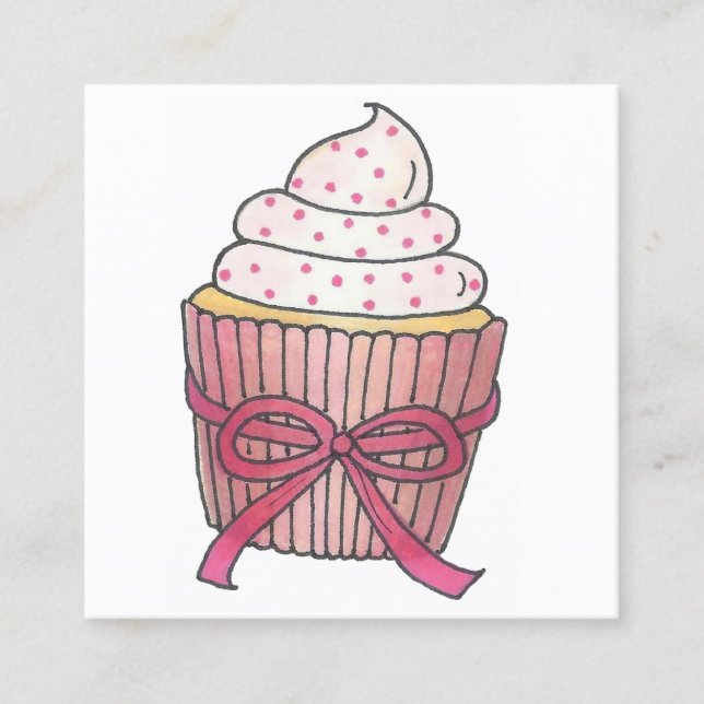 Pink Cupcake Cupcakes Baked By Pastry Chef Bakery Square Business Card (Front)