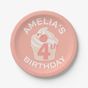Pink Cupcake Custom Fourth or Any Age Birthday Paper Plate