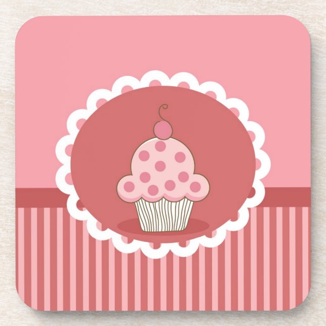 Pink Cupcake Design Coaster (Front)