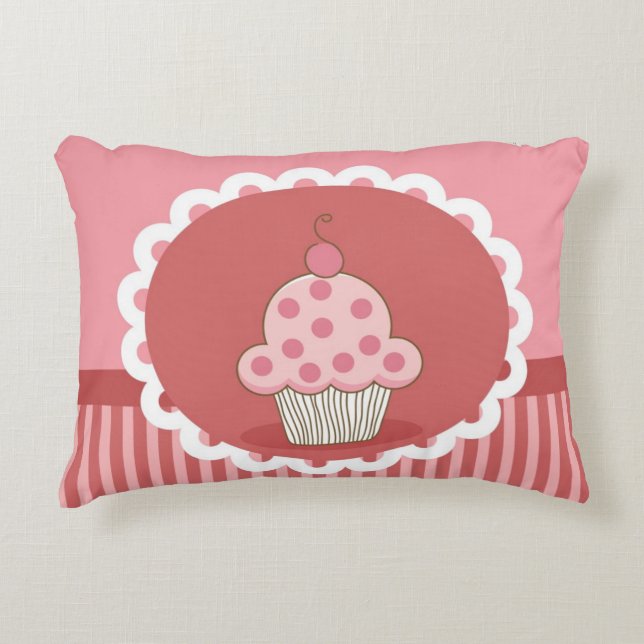 Pink Cupcake Design Decorative Cushion (Front)