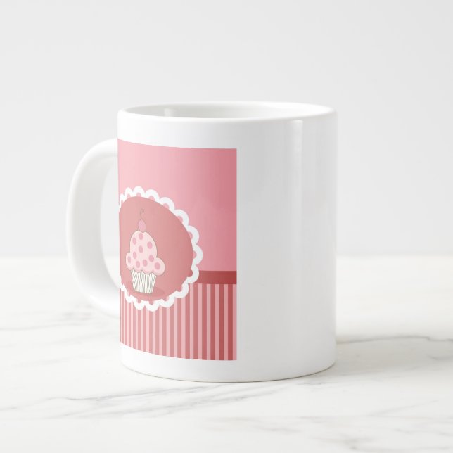 Pink Cupcake Design Large Coffee Mug (Front Left)