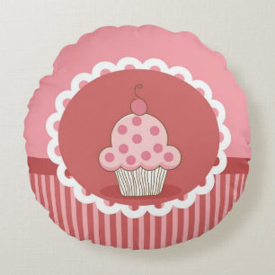 Pink Cupcake Design Round Cushion